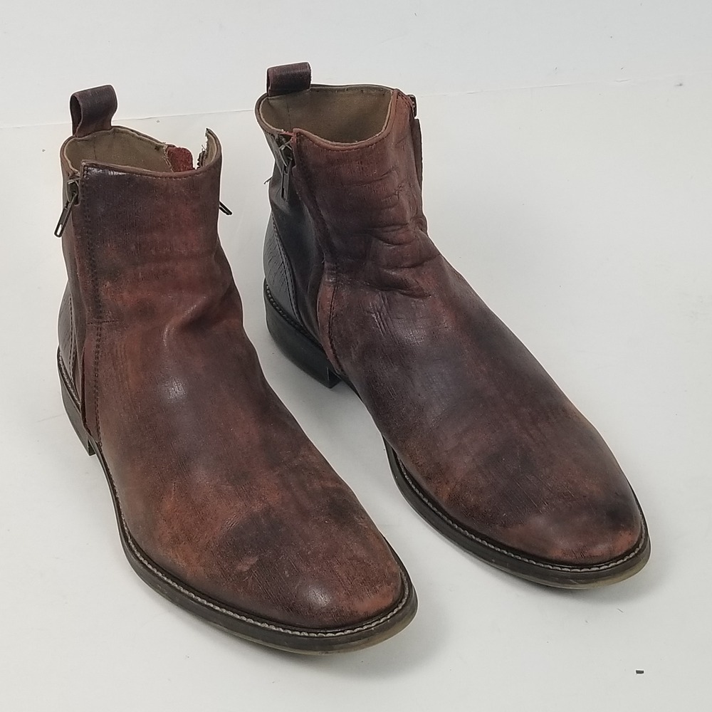 Aston Grey Boots Mens 12 Brown Helani Ankle Zip Distressed Leather Dress Casual